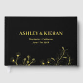 Floral Elegant Zwart-wit bruiloft Folie Gastenboek (Voorkant)