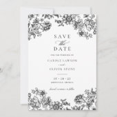 Floral Elegant Zwart Wit Save the Date Kaart (Voorkant)