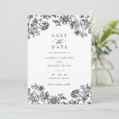Floral Elegant Zwart Wit Save the Date Kaart (Staand voorkant)