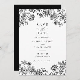 Floral Elegant  Zwart Wit Save the Date Kaart