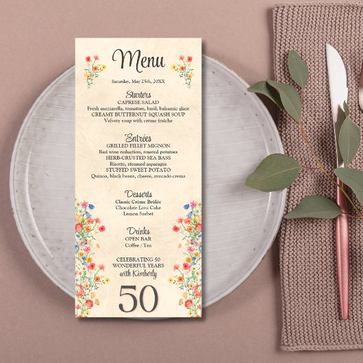 Floral elegante 50ste verjaardag bloem 50 jaar menu