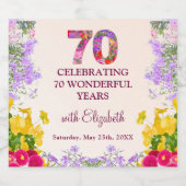 Floral elegante 70e verjaardag fles bloem 70 jaar sparkling wijnetiket (Enkel label)
