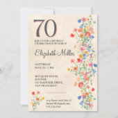 Floral elegante 70e verjaardag nodigen wilde bloem kaart (Voorkant)