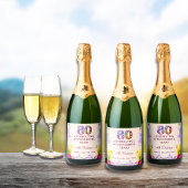 Floral elegante 80ste verjaardag fles bloem 80 jaa sparkling wijnetiket