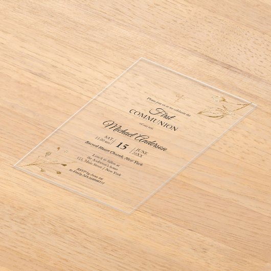 Floral elegante Eerste Communie Religieuze gebeurt Acryl Uitnodigingen (Laagn)