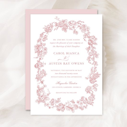 Floral Elegante Franse Blush Rozen bruiloft Kaart
