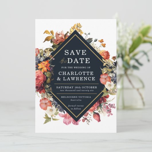 Floral elegante oranje  stijl Save the Date (Staand voorkant)