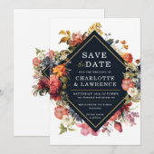 Floral elegante oranje  stijl Save the Date (Voorkant / Achterkant)