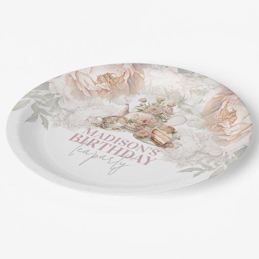 Floral elegante Tea Party Verjaardag Papieren Bordje (Gekanteld)