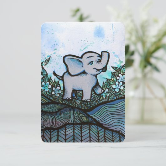 Floral Elephant Art Bedankkaart (Staand voorkant)