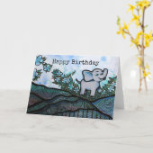 Floral Elephant Art Kaart (Gele Bloem)