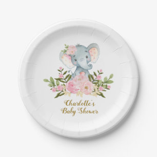 Floral Elephant Baby Girl Birthday Party 7-inch Bo Papieren Bordje