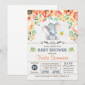 Floral Elephant Baby shower Autumn Herfst Uitnodig Kaart (Voorkant / Achterkant)