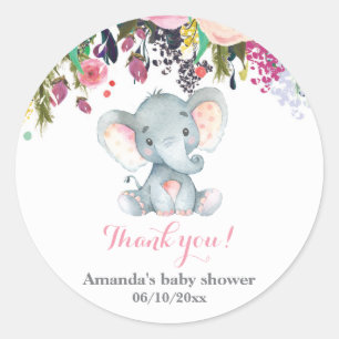 Floral Elephant Baby shower Blue Hartelijk dank Ronde Sticker