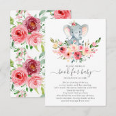 Floral Elephant Baby shower Boek voor Baby Informatiekaartje (Voorkant / Achterkant)