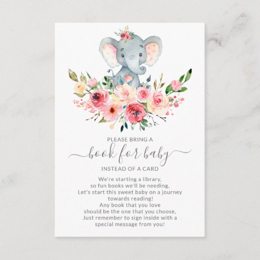 Floral Elephant Baby shower Boek voor Baby Informatiekaartje (Voorkant)