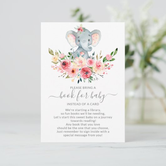 Floral Elephant Baby shower Boek voor Baby Informatiekaartje (Staand voorkant)