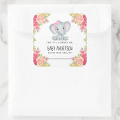 Floral Elephant Baby shower Bookplaat Vierkante Sticker (Tas)