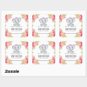 Floral Elephant Baby shower Bookplaat Vierkante Sticker (Vel)