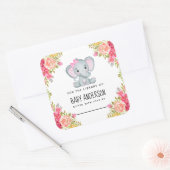 Floral Elephant Baby shower Bookplaat Vierkante Sticker (Envelop)