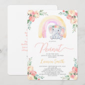 Floral Elephant Baby shower Girl Invitation Kaart (Voorkant / Achterkant)