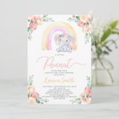 Floral Elephant Baby shower Girl Invitation Kaart (Staand voorkant)
