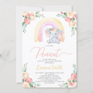 Floral Elephant Baby shower Girl Invitation Kaart