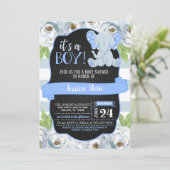 Floral Elephant Baby shower Invitation - Boy Kaart (Staand voorkant)