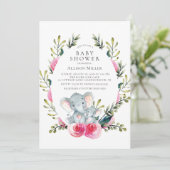 Floral Elephant Baby shower Invitation Kaart (Staand voorkant)