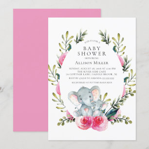 Floral Elephant Baby shower Invitation Kaart