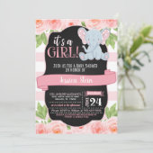 Floral Elephant Baby shower Invitation - Meisje Kaart (Staand voorkant)