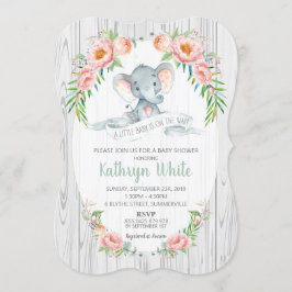 Floral Elephant Baby shower Invitation Neutral Kaart