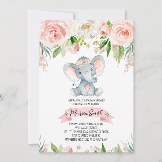 Floral Elephant Baby Shower Kaart (Voorkant)