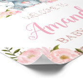 Floral Elephant Baby shower Welcome Sign Poster (Hoek)