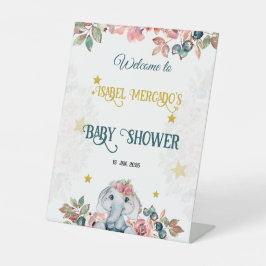 Floral Elephant  Baby Shower Welcome Sign. Reclamebord Met Voetstuk