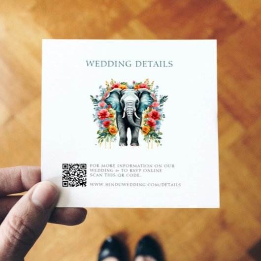 Floral Elephant Bay Blauw en wit bruiloft Details Bedankkaart