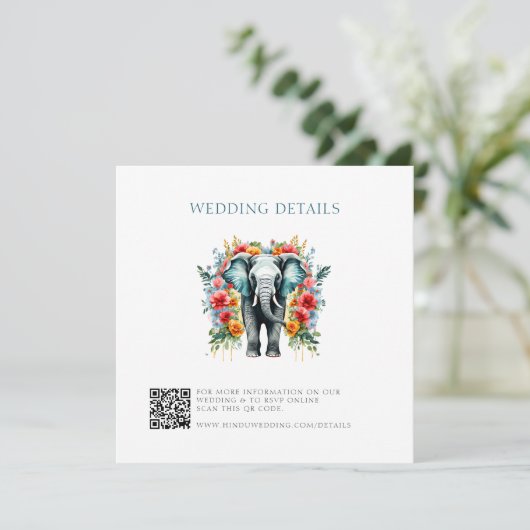 Floral Elephant Bay Blauw en wit bruiloft Details Bedankkaart (Staand voorkant)