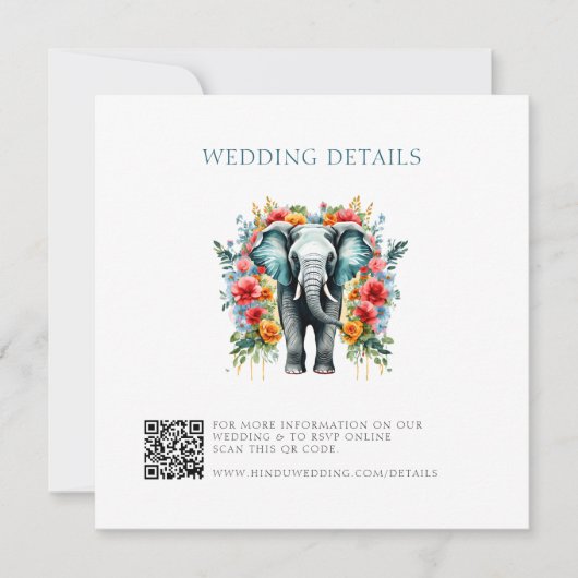 Floral Elephant Bay Blauw en wit bruiloft Details Bedankkaart (Voorkant)