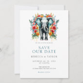 Floral Elephant Bay Blauw en Wit Save the Date Kaart (Voorkant)