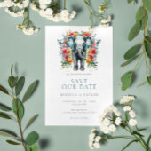 Floral Elephant Bay Blauw en Wit Save the Date Kaart