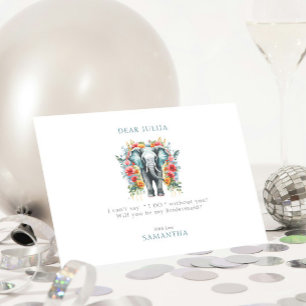 Floral Elephant Bay Blue, je wordt mijn bruidsmeis Kaart