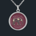 Floral Elephant Burgundy - Aangepast Sterling Zilver Ketting<br><div class="desc">gepersonaliseerd ketting van olifanten.</div>