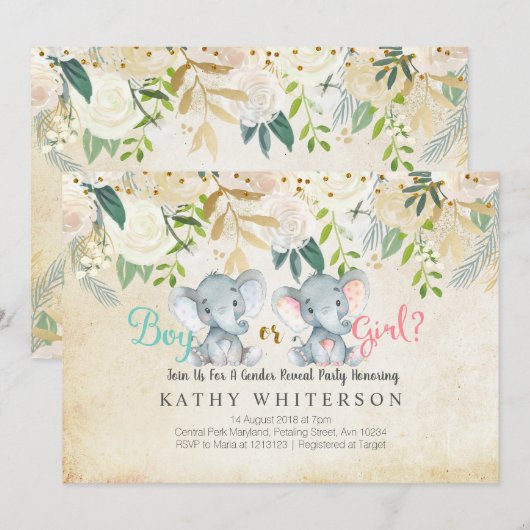 Floral Elephant gender onthulling Botanisch Kaart (Voorkant / Achterkant)