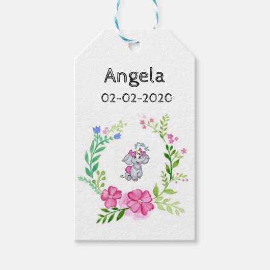 Floral Elephant Gift Labels Cadeaulabel (Voorkant)