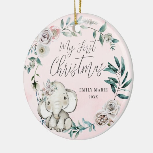  Floral Elephant Girl Baby eerste Kerstmis Keramisch Ornament (Links)