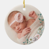  Floral Elephant Girl Baby eerste Kerstmis Keramisch Ornament (Achterkant)
