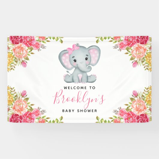 Floral Elephant Girl Baby shower Spandoek (Horizontaal)
