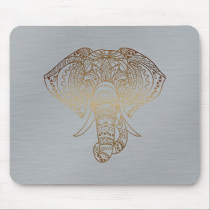 Floral Elephant Gold Silver Tribal Kantoor Gift Muismat