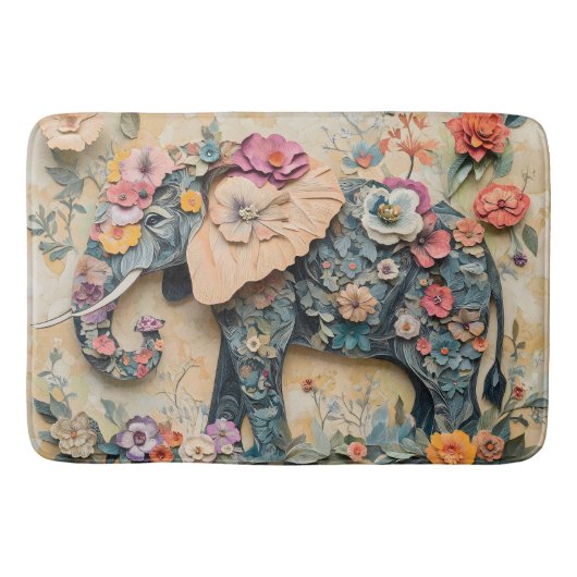 Floral Elephant Illustration Badmat (Voorkant)