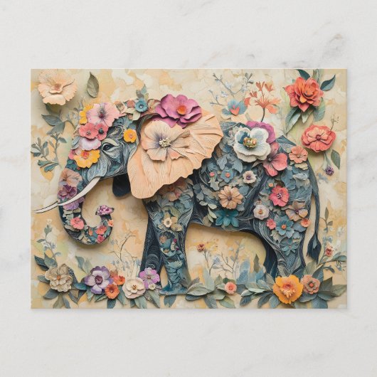 Floral Elephant Illustration Briefkaart (Voorkant)